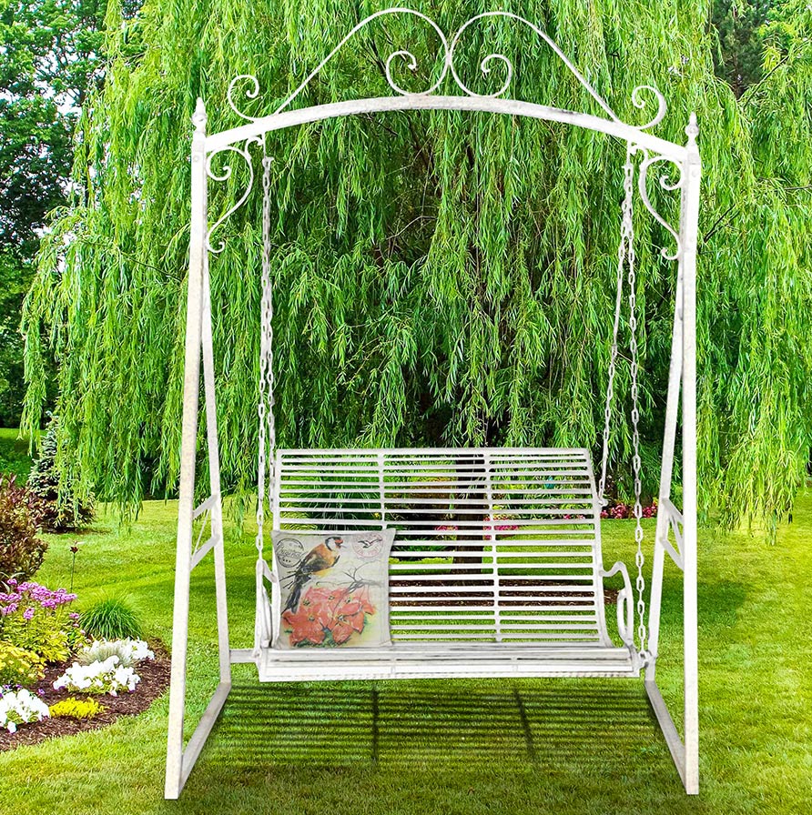 wrought iron swing antique white